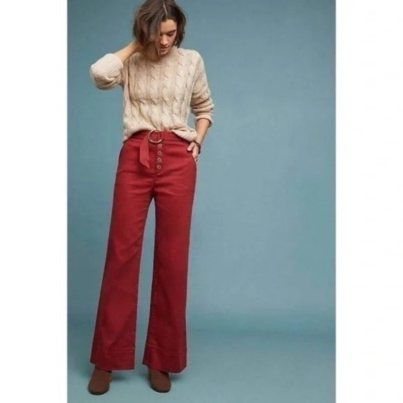 Anthropologie Pants - Anthropologie Cassidy Belted High Waist Wide-Leg Pants 10 Cedar NWT